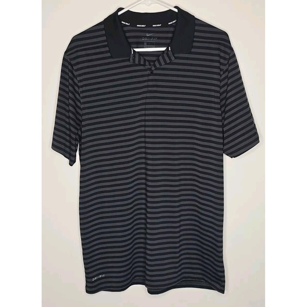 Nike Golf Dry Fit Mens Black Stripe Polo Shirt Size Large